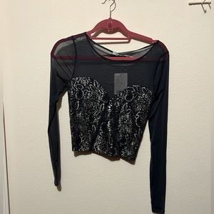 NWT Kimchi Blue Crop Partially Sheer Top